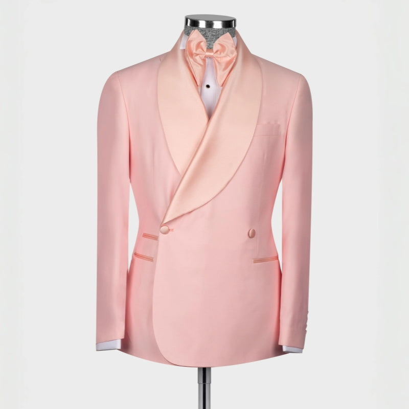 Elegant Candy Pink Shawl Lapel Double Breasted Wedding Suit