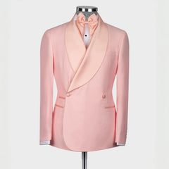 Elegant Candy Pink Shawl Lapel Double Breasted Wedding Suit