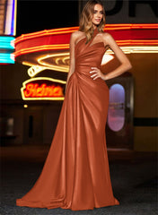 One-Shoulder Silk Like Satin Bridesmaid Dresses With Ruffle