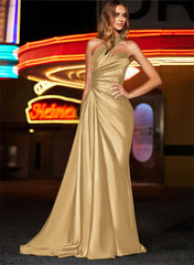 One-Shoulder Silk Like Satin Bridesmaid Dresses With Ruffle