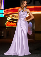 One-Shoulder Silk Like Satin Bridesmaid Dresses With Ruffle