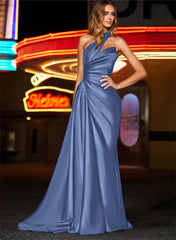 One-Shoulder Silk Like Satin Bridesmaid Dresses With Ruffle