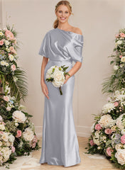 Asymmetrical Neck Short Sleeves Bridesmaid Dresses