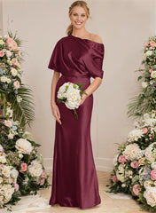 Asymmetrical Neck Short Sleeves Bridesmaid Dresses