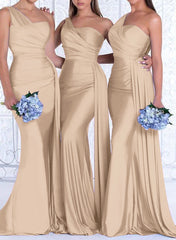 One Shoulder Trumpet Mermaid Elastic Satin Bridesmaid Dresses