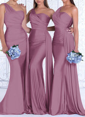 One Shoulder Trumpet Mermaid Elastic Satin Bridesmaid Dresses