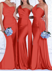 One Shoulder Trumpet Mermaid Elastic Satin Bridesmaid Dresses