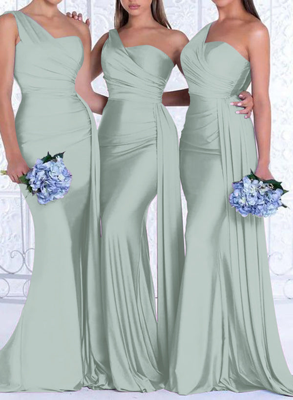 One Shoulder Trumpet Mermaid Elastic Satin Bridesmaid Dresses