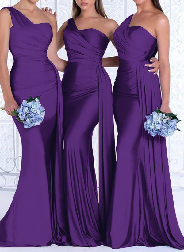 One Shoulder Trumpet Mermaid Elastic Satin Bridesmaid Dresses