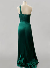 One-Shoulder Silk Like Satin Bridesmaid Dresses With Ruffle