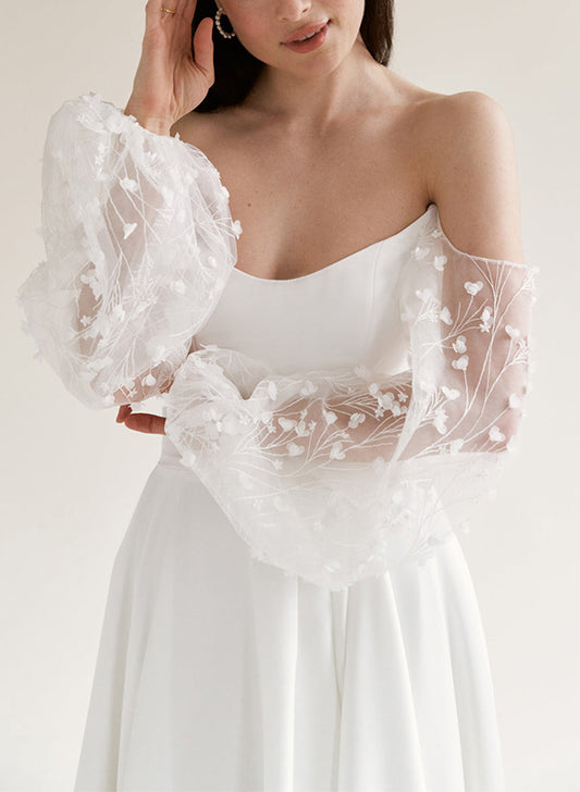 Off-The-Shoulder A-Line Wedding Dresses with Long Sleeves and Split Front