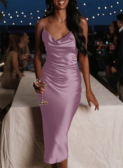 Sleeveless Bridesmaid Dress with Sheath/Column Cowl Neck