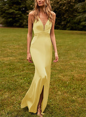 Halter Sleeveless Trumpet/Mermaid Floor-Length Bridesmaid Dresses crafted from Silk Like Satin