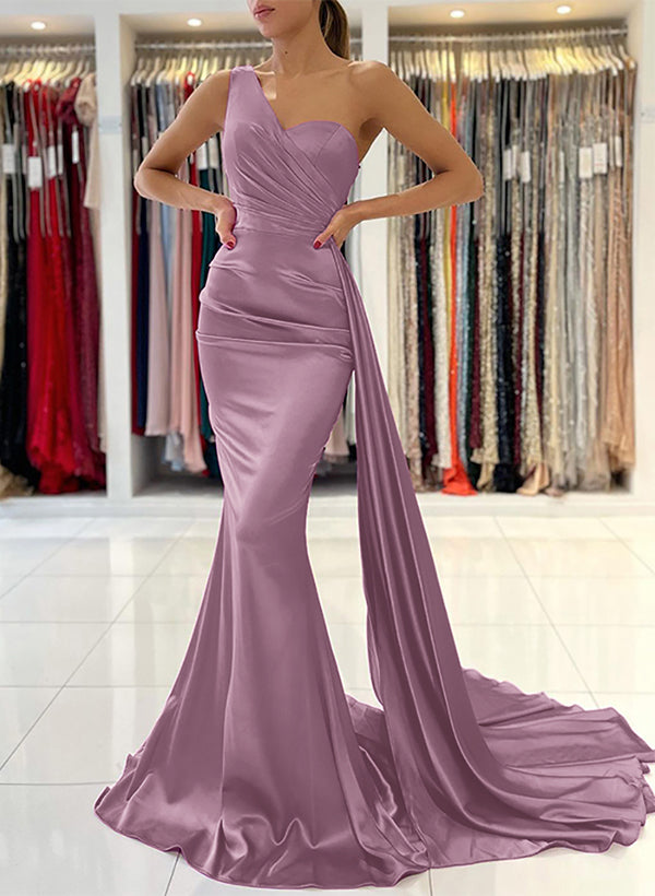 One-Shoulder Sleeveless Silk Like Satin Sheath/Column Bridesmaid Dresses