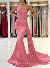 One-Shoulder Sleeveless Silk Like Satin Sheath/Column Bridesmaid Dresses