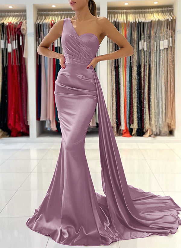 One-Shoulder Sleeveless Silk Like Satin Sheath/Column Bridesmaid Dresses