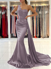 One-Shoulder Sleeveless Silk Like Satin Sheath/Column Bridesmaid Dresses