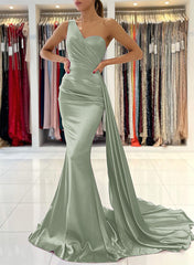 One-Shoulder Sleeveless Silk Like Satin Sheath/Column Bridesmaid Dresses