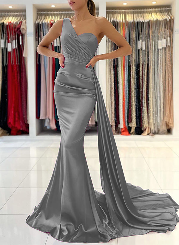 One-Shoulder Sleeveless Silk Like Satin Sheath/Column Bridesmaid Dresses