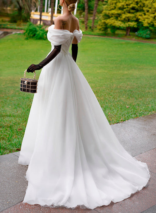 Off-The-Shoulder Sleeveless Organza Wedding Dress