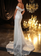 Off-The-Shoulder Detachable Sequined Trumpet/Mermaid Wedding Dresses