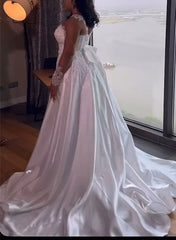 Illusion Neck Long Sleeves Lace/Satin Sheath/Column Wedding Dresses