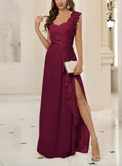 Sweetheart Sleeveless Floor-Length Chiffon Bridesmaid Dresses With Lace