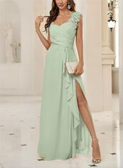 Sweetheart Sleeveless Floor-Length Chiffon Bridesmaid Dresses With Lace