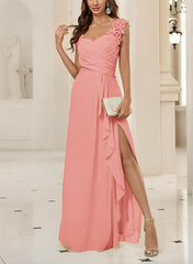 Sweetheart Sleeveless Floor-Length Chiffon Bridesmaid Dresses With Lace