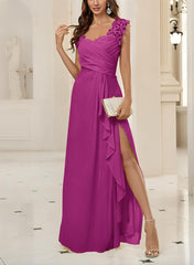 Sweetheart Sleeveless Floor-Length Chiffon Bridesmaid Dresses With Lace