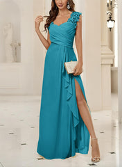 Sweetheart Sleeveless Floor-Length Chiffon Bridesmaid Dresses With Lace