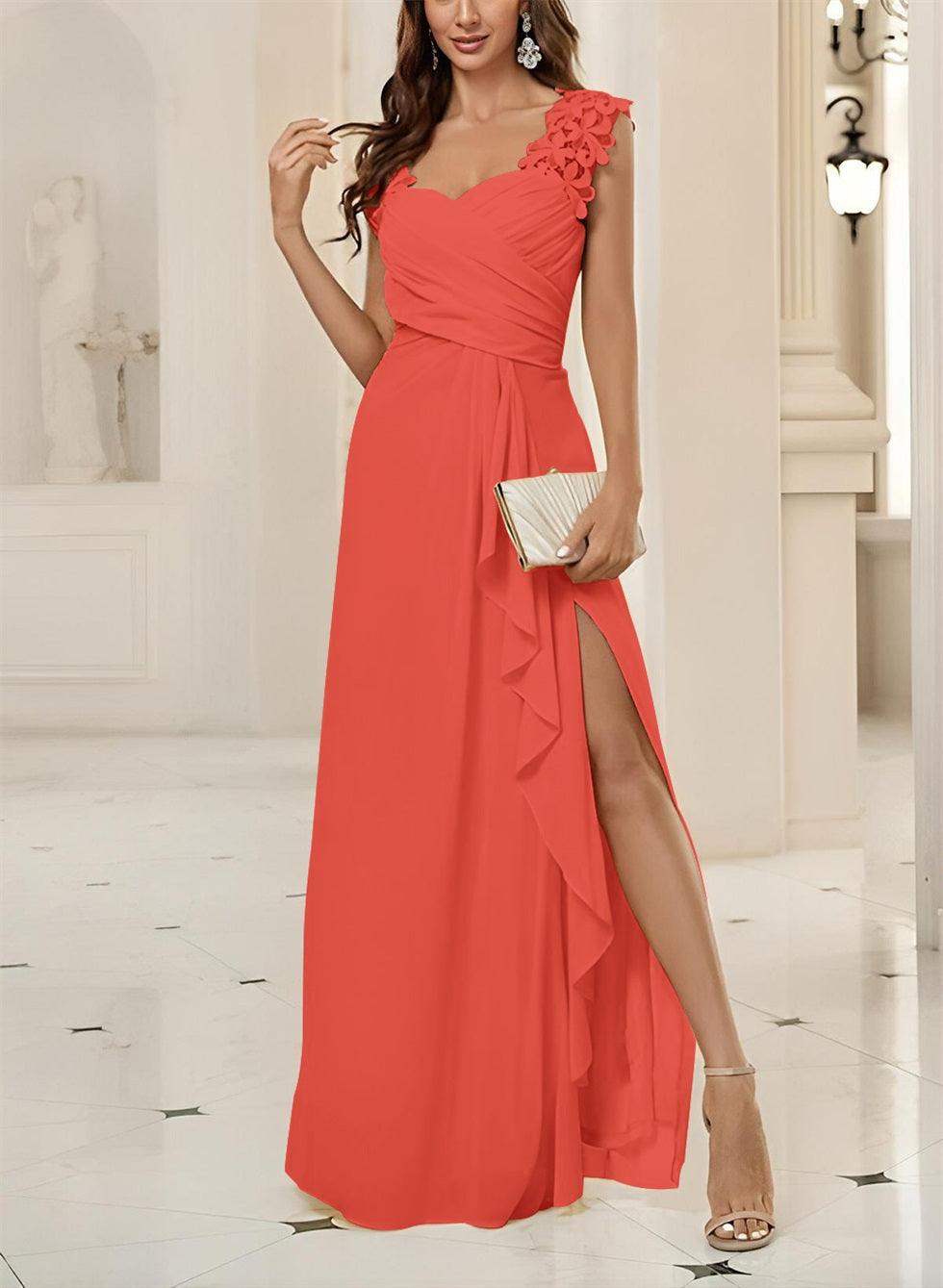 Sweetheart Sleeveless Floor-Length Chiffon Bridesmaid Dresses With Lace