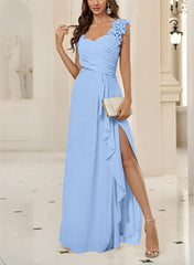 Sweetheart Sleeveless Floor-Length Chiffon Bridesmaid Dresses With Lace