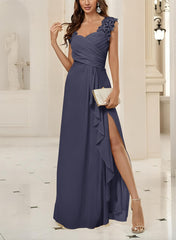 Sweetheart Sleeveless Floor-Length Chiffon Bridesmaid Dresses With Lace