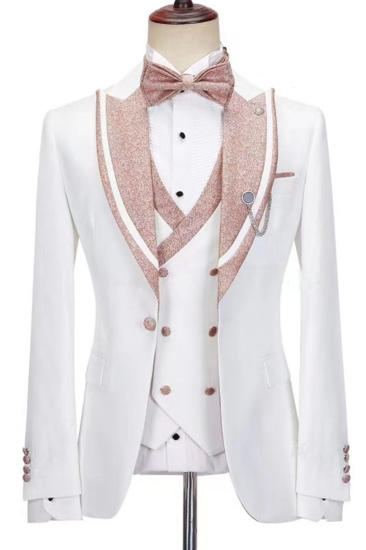 White Slim Fit Peaked Lapel Three-Piece Wedding Suit