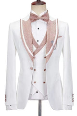 White Slim Fit Peaked Lapel Three-Piece Wedding Suit