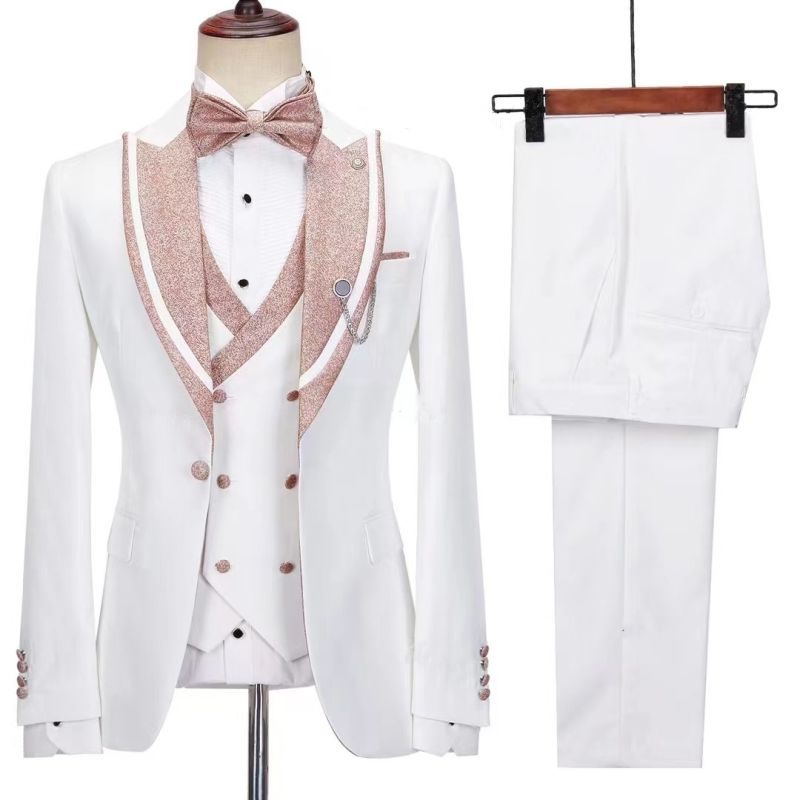 White Slim Fit Peaked Lapel Three-Piece Wedding Suit