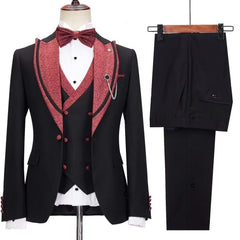 Fitted Peaked Lapel Three-Piece Wedding Suit