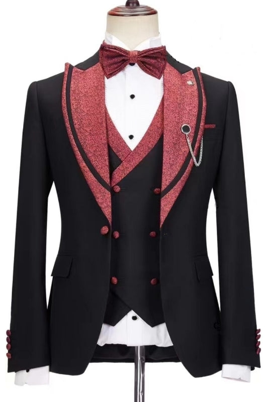 Fitted Peaked Lapel Three-Piece Wedding Suit