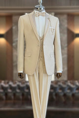 Champagne Peaked Lapel 3-Piece Wedding Men's Suit