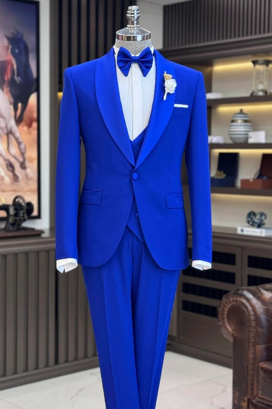 Royal Blue Shawl Lapel Three-Piece Wedding Suit for Men