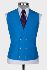 Ocean Blue Peaked Lapel 3-Piece Wedding Men Suit