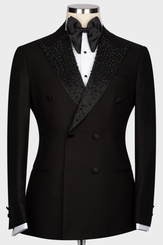 Black Double Breasted Wedding Men's Suit with Sequins Peaked Lapel