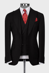 Black Three-Piece Peaked Lapel Business Suit for Men