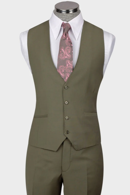 Green Peaked Lapel 3-Piece Business Men Suit