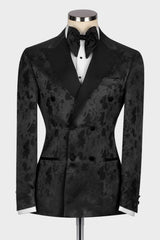 Black Jacquard Peaked Lapel Double Breasted Wedding Men's Suit