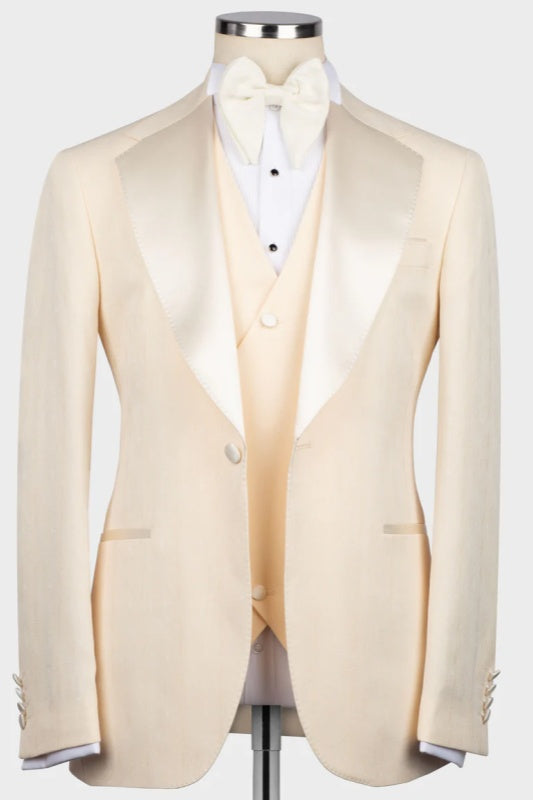 Light Champagne Three-Piece Notched Lapel Wedding Suit for Men