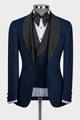 Dark Blue Shawl Lapel 3-Piece Men's Wedding Suit