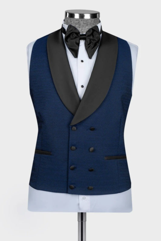 Dark Blue Shawl Lapel 3-Piece Men's Wedding Suit