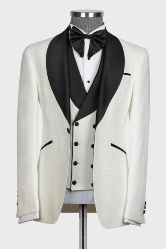 White Shawl Lapel 3-Piece Men's Wedding Suit